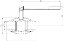 Схема для Полнопроходной приварной шаровой кран, DN50
